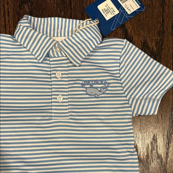 NWT Nantucket Blue and White Striped Polo Baby Bodysuit - Picture 2 of 2